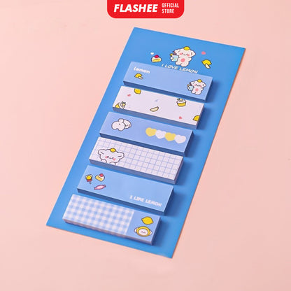 Flashee Sticky Notes Motif Lucu 6 IN 1 Tempelan Kertas Pembatas Buku Cute Memo Mini