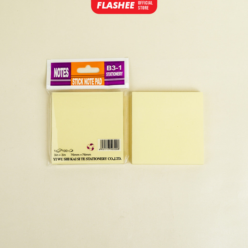 Flashee Sticky Note Polos Memo Stick 100 Sheets Kertas Sticky Notes Tempel Buku Tulis Organizer