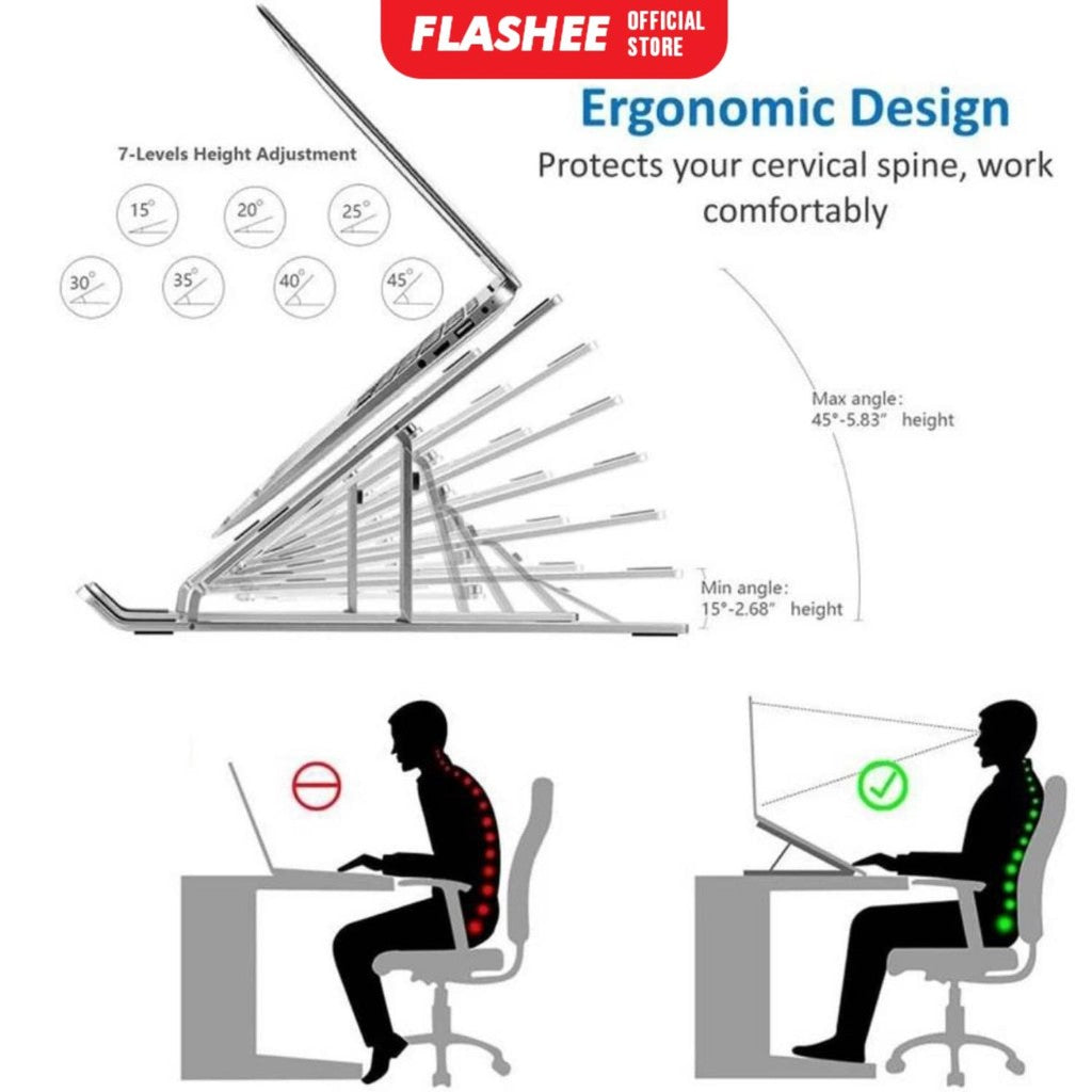 Flashee Stand Laptop Notebook Lipat Portable Anti Slip Alas Brakets Pendingin Stand Holder Laptop