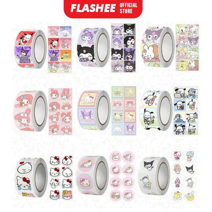 Flashee Stiker Roll Kartun Lucu Isi 500 Lembar Sticker Roll Dekorasi Stiker Memo Motif Cartoon