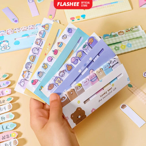 Flashee Sticky Notes Karakter 8IN1 Tempelan Kertas Catatan Pembatas Buku Karakter Penanda Buku