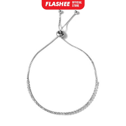 Flashee Gelang Serut Titaniun Perak Zirkon Gelang Liontin Korea Fashion