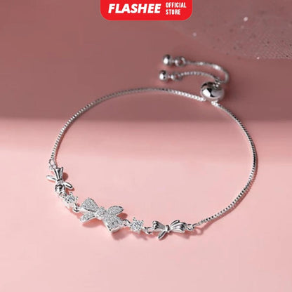 Flashee Gelang Serut Titaniun Perak Zirkon Gelang Liontin Korea Fashion