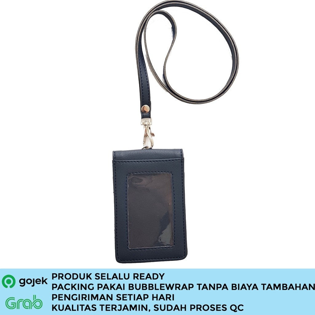 Flashee Lanyard ID Card Holder Harper Lanyard Name Tag Kulit Dua Sisi Bolak Balik Mika Kancing
