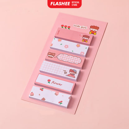 Flashee Sticky Notes Motif Lucu 6 IN 1 Tempelan Kertas Pembatas Buku Cute Memo Mini