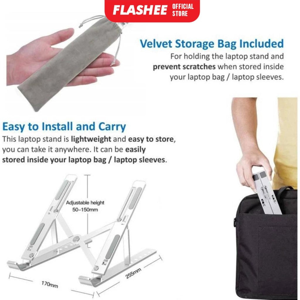 Flashee Stand Laptop Notebook Lipat Portable Anti Slip Alas Brakets Pendingin Stand Holder Laptop
