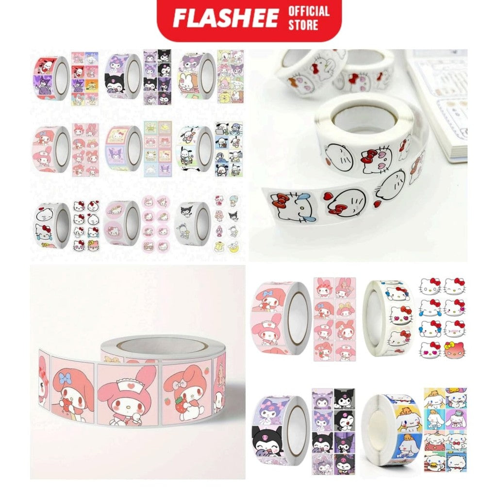 Flashee Stiker Roll Kartun Lucu Isi 500 Lembar Sticker Roll Dekorasi Stiker Memo Motif Cartoon