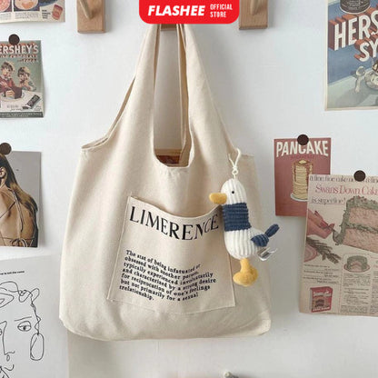 Flashee Big Totebag Kanvas Korean Style Tote Bag Wanita Lucu Tas Kekinian