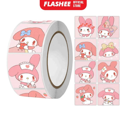 Flashee Stiker Roll Kartun Lucu Isi 500 Lembar Sticker Roll Dekorasi Stiker Memo Motif Cartoon