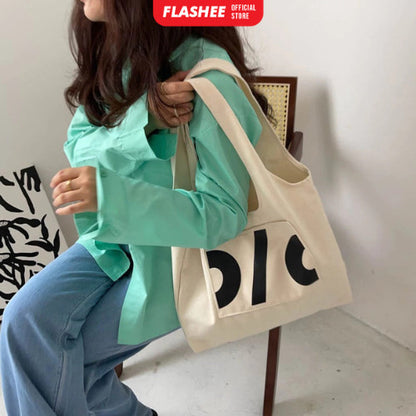 Flashee Big Totebag Kanvas Korean Style Tote Bag Wanita Lucu Tas Kekinian
