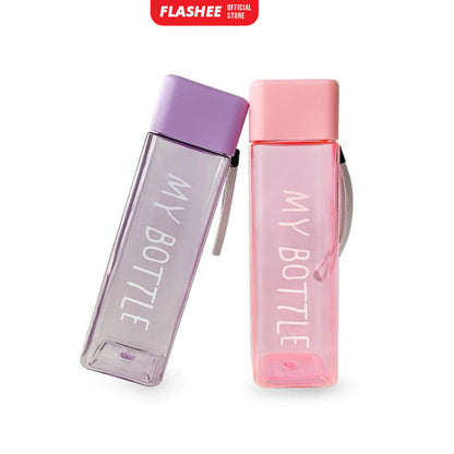 Flashee My Bottle Kotak Botol Minum Transparan 500ml Botol Persegi Plastik