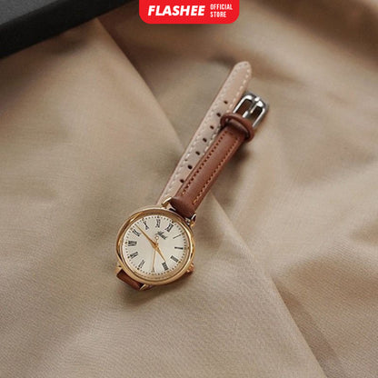 Flashee Jam Tangan Anya Casual Wanita Bulat Watch Korean Fashion Jam Tangan Quartz Strap PU