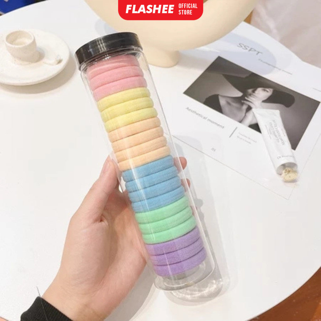 Flashee Ikat Rambut Anak Elastis Isi 20 Pcs Kunciran Wanita Motif Polos Gaya Korea Free Tabung