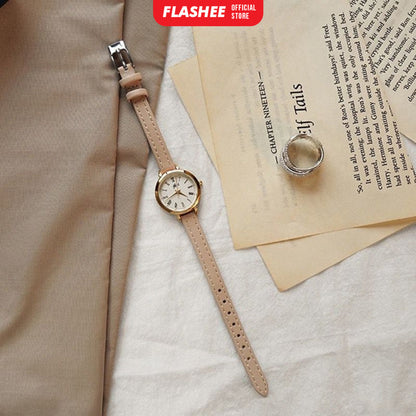 Flashee Jam Tangan Anya Casual Wanita Bulat Watch Korean Fashion Jam Tangan Quartz Strap PU