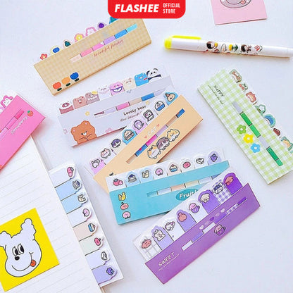 Flashee Sticky Notes Karakter 8IN1 Tempelan Kertas Catatan Pembatas Buku Karakter Penanda Buku