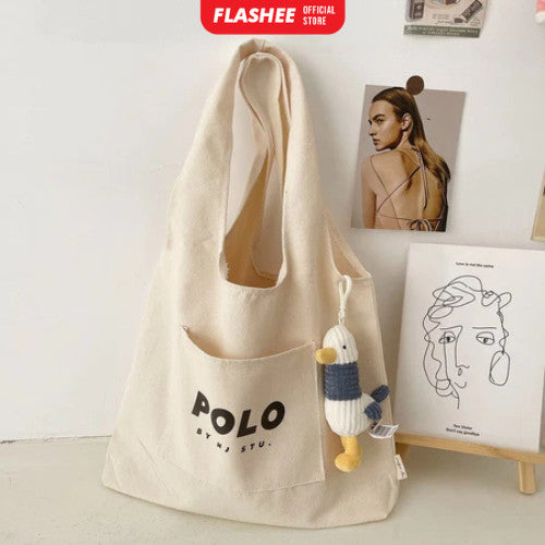 Flashee Big Totebag Kanvas Korean Style Tote Bag Wanita Lucu Tas Kekinian