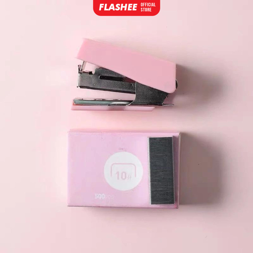Flashee Stapler Mini Set Macaron Color Staples Kecil Portabel Free Isi Perlengkapan Kantor Mini Staples