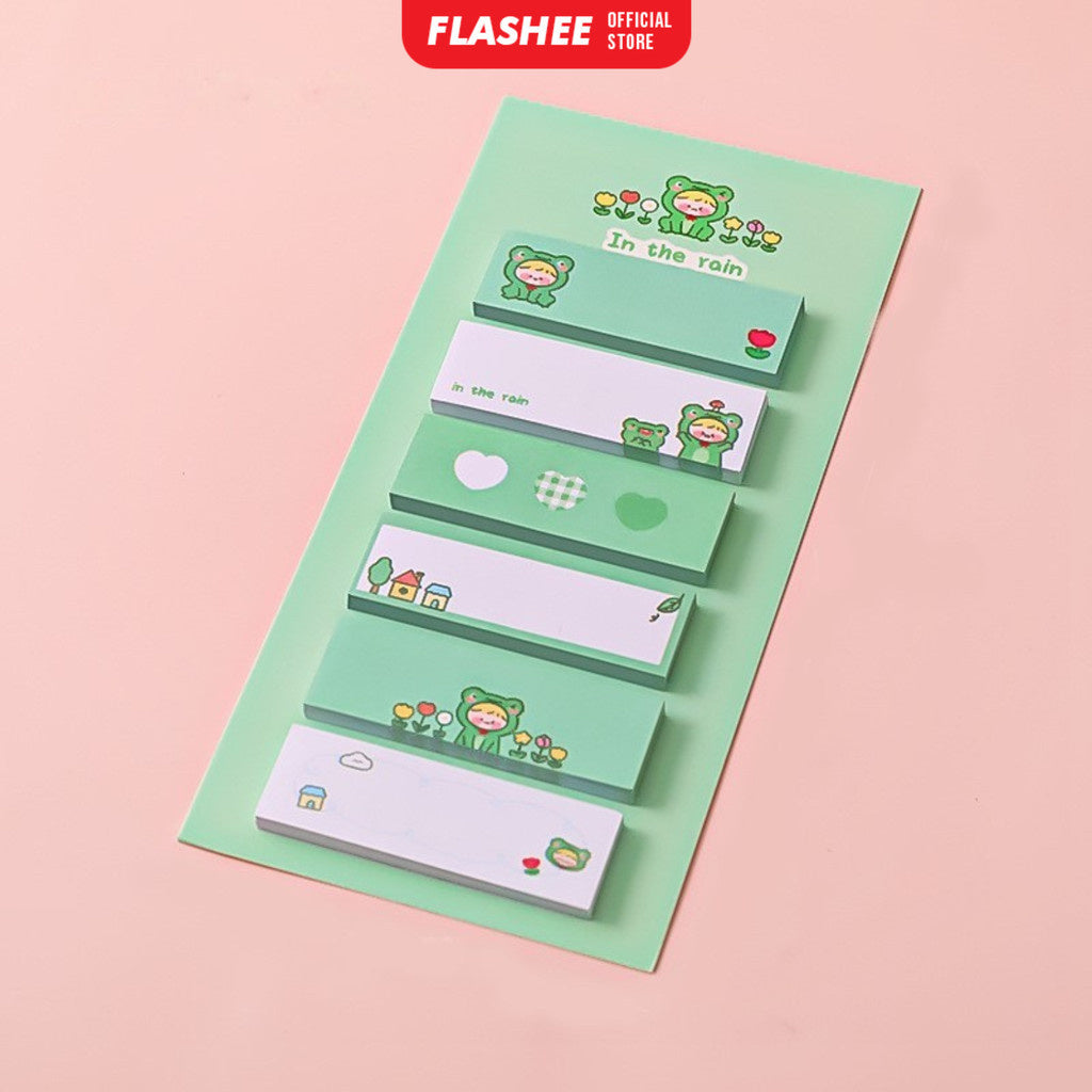 Flashee Sticky Notes Motif Lucu 6 IN 1 Tempelan Kertas Pembatas Buku Cute Memo Mini