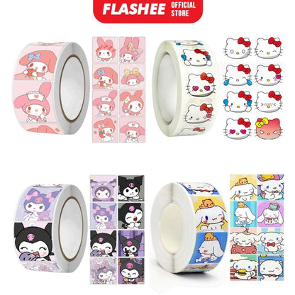Flashee Stiker Roll Kartun Lucu Isi 500 Lembar Sticker Roll Dekorasi Stiker Memo Motif Cartoon