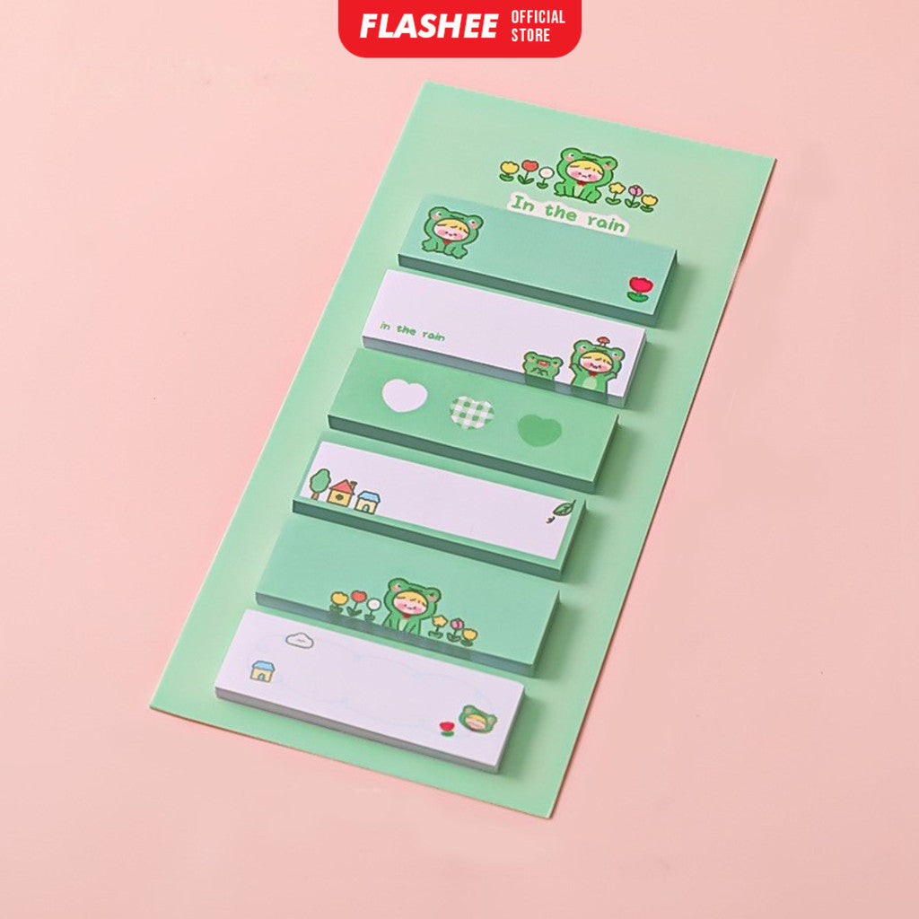 Flashee Sticky Notes Motif Lucu 6 IN 1 Tempelan Kertas Pembatas Buku Cute Memo Mini