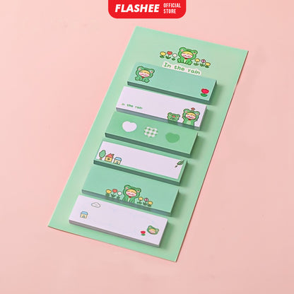 Flashee Sticky Notes Motif Lucu 6 IN 1 Tempelan Kertas Pembatas Buku Cute Memo Mini