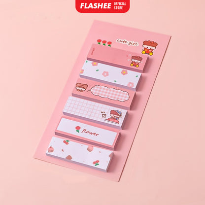 Flashee Sticky Notes Motif Lucu 6 IN 1 Tempelan Kertas Pembatas Buku Cute Memo Mini