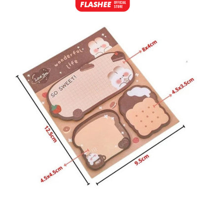 Flashee Sticky Notes Lucu 3 IN 1 Tempelan Kertas Catatan 60 Lembar Pembatas Buku Motif Lucu