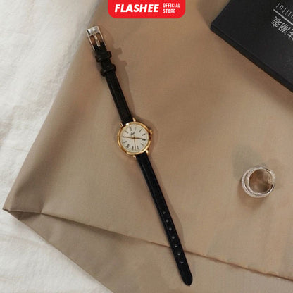 Flashee Jam Tangan Anya Casual Wanita Bulat Watch Korean Fashion Jam Tangan Quartz Strap PU
