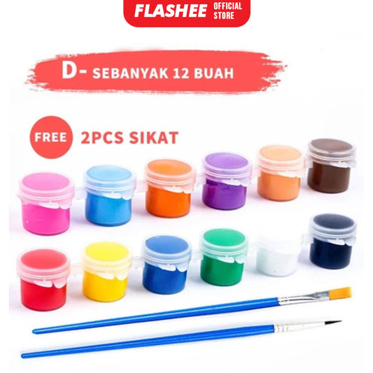 Flashee 1 Set Cat Lukis Akrilik Mini Ukuran 3 ml 12 Warna Cat Akrilik Kanvas Lukisan Kanvas