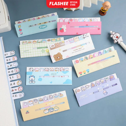 Flashee Sticky Notes Karakter 8IN1 Tempelan Kertas Catatan Pembatas Buku Karakter Penanda Buku