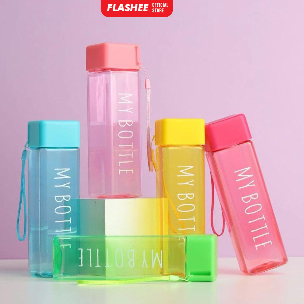 Flashee My Bottle Kotak Botol Minum Transparan 500ml Botol Persegi Plastik