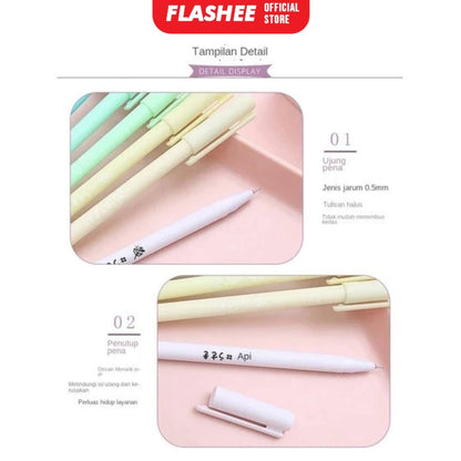 Flashee 6 Set Pena Gel Tinta Hitam Bolpoin 6Pcs Pulpen Pena Gel Pena Gel Set Morandi Color