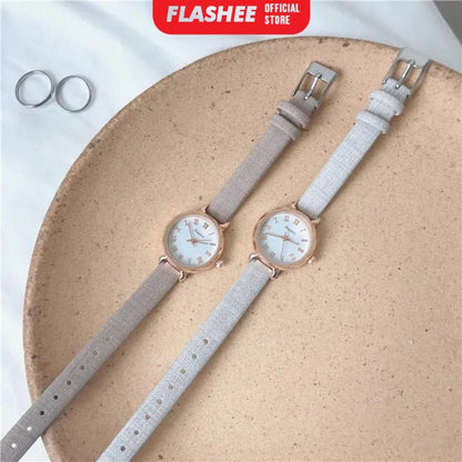 Flashee Jam Tangan Molly Casual Wanita Quartz Strap PU Analog Casual Wanita Persegi Watch Korean