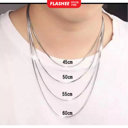 Flashee Kalung Titanium Pria Wanita Anti Karat Silver/Gold Pipih 60 Cm Model Plat
