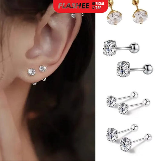 Flashee Anting Stud Kartilago Anting Tindik Stainless 4mm Steel Gold 1pcs Korean Fashion Anting Tusuk Fashion Wanita