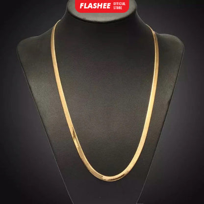 Flashee Kalung Titanium Pria Wanita Anti Karat Silver/Gold Pipih 60 Cm Model Plat
