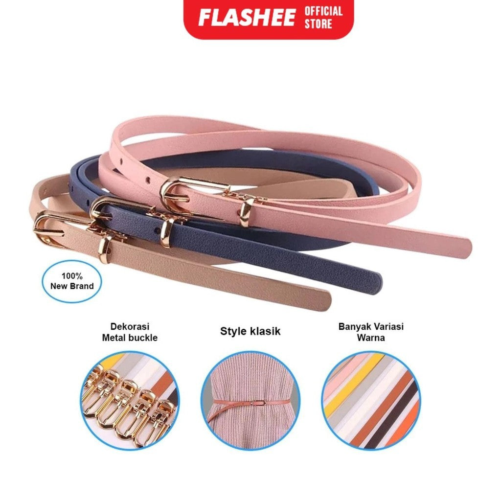 Flashee Ikat Pinggang Wanita Sabuk Fashion Wanita Skinny Bahan Kulit PU Gesper Woman Belt