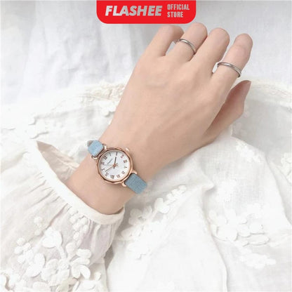 Flashee Jam Tangan Molly Casual Wanita Quartz Strap PU Analog Casual Wanita Persegi Watch Korean