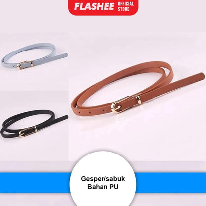 Flashee Ikat Pinggang Wanita Sabuk Fashion Wanita Skinny Bahan Kulit PU Gesper Woman Belt