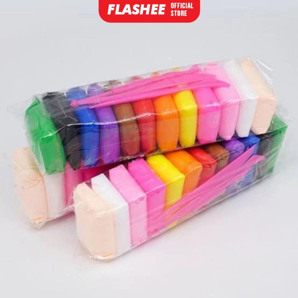 Flashee Clay Mainan Anak Isi 12 Pcs Clay Warna Lilin Plastilin Mainan Edukasi Anak