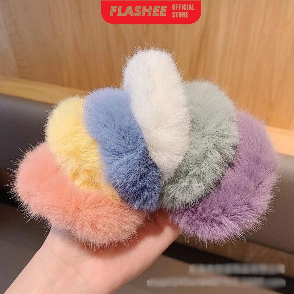 Flashee Ikat Rambut Model Bulu Halus Elastis Wanita Anak Karet Berbulu Warna Warni Kunciran Polos