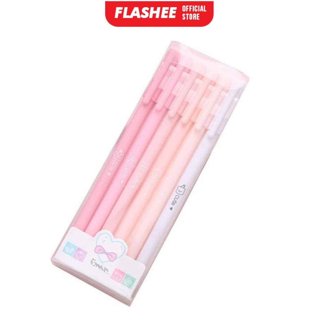 Flashee 6 Set Pena Gel Tinta Hitam Bolpoin 6Pcs Pulpen Pena Gel Pena Gel Set Morandi Color