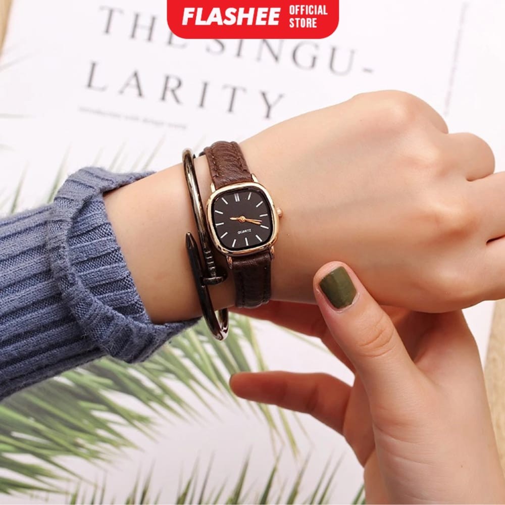 Flashee Jam Tangan Ivy Analog Wanita Gaya Retro Watch Korean Quartz Strap PU Retro