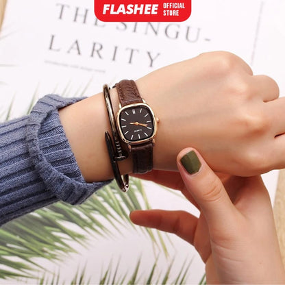 Flashee Jam Tangan Ivy Analog Wanita Gaya Retro Watch Korean Quartz Strap PU Retro