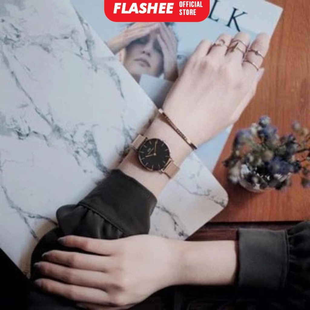 Flashee Jam Tangan Naila Analog Casual DW Stainless Steel Jam Tangan Wanita Rantai