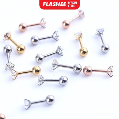 Flashee Anting Stud Kartilago Anting Tindik Stainless 4mm Steel Gold 1pcs Korean Fashion Anting Tusuk Fashion Wanita