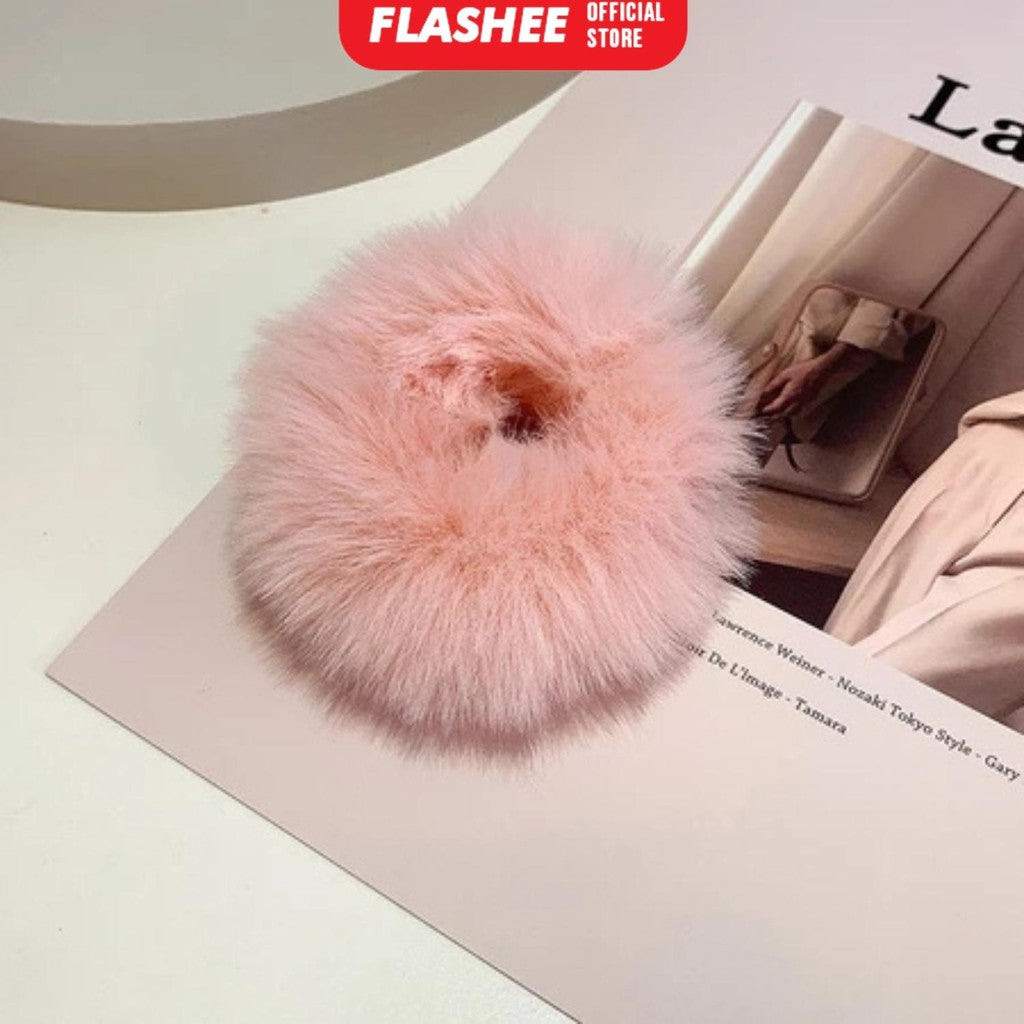 Flashee Ikat Rambut Model Bulu Halus Elastis Wanita Anak Karet Berbulu Warna Warni Kunciran Polos
