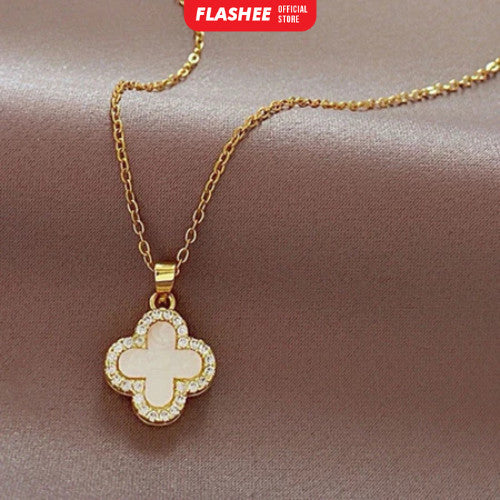 Flashee Kalung Liontin Titanium Semanggi Wanita Korea Kalung Wanita Anti Karat Fashion Korean Style