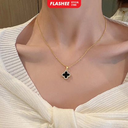Flashee Kalung Liontin Titanium Semanggi Wanita Korea Kalung Wanita Anti Karat Fashion Korean Style