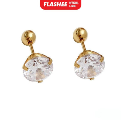 Flashee Anting Stud Kartilago Anting Tindik Stainless 4mm Steel Gold 1pcs Korean Fashion Anting Tusuk Fashion Wanita